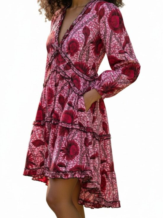Kawesii Dresses & Skirts - Kawesii Pink & Red Floral Tiered Dress